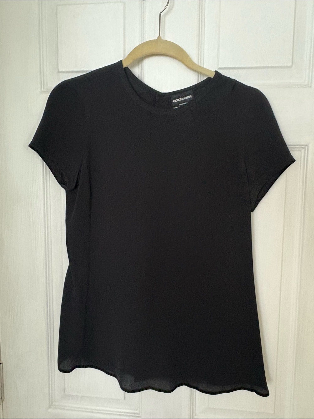 Giorgio Armani Black Short-Sleeve Silk Crewneck Top